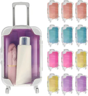 12 Pack Mini Suitcase Party Favor Gift Box Tiny Travel Jewelry Candy Box w Wheels Plastic Mini Luggage Empty Candy False Eyelashes Clear Suitcase Packaging Storage Containers for Travel Party, 5 Color