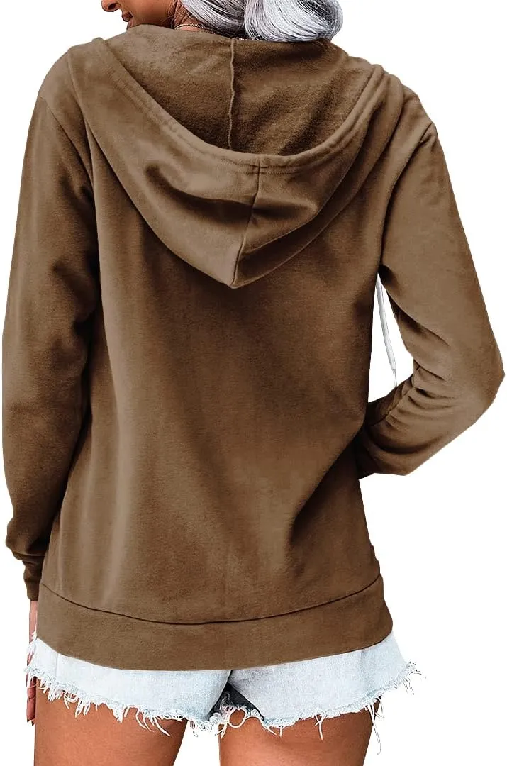 2023 Women's Casual Long Sleeve Sweatshirts Zip Up Zipper Hoodies Fashion Hooded Jackets with Pockets
