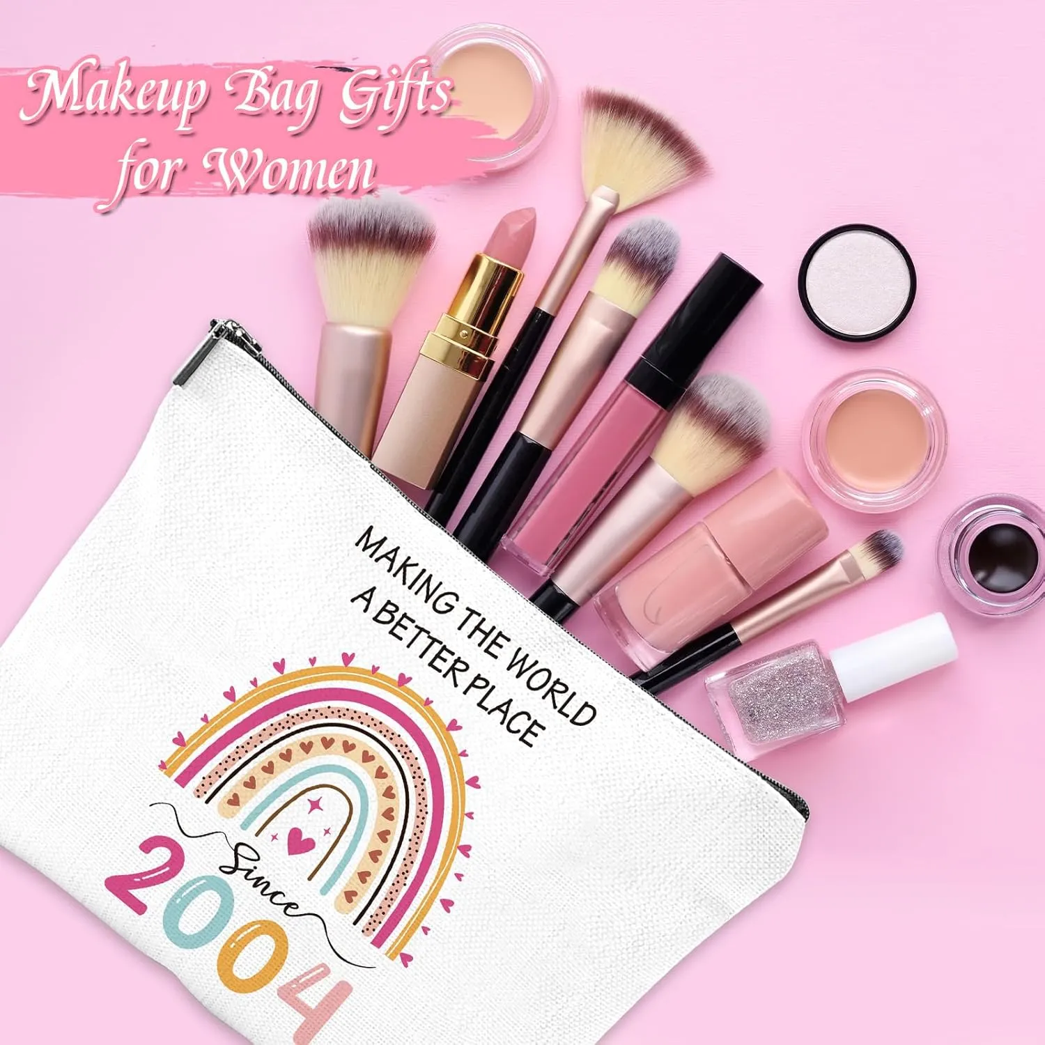 21st Birthday Gifts for Her - 2004 Birthday Makeup Bag, You Have Been Loved For 21 Years Keychain, Healing Bracelets with Heart Charm, 21 Year Old Birthday Gift Ideas for Daughter Sister