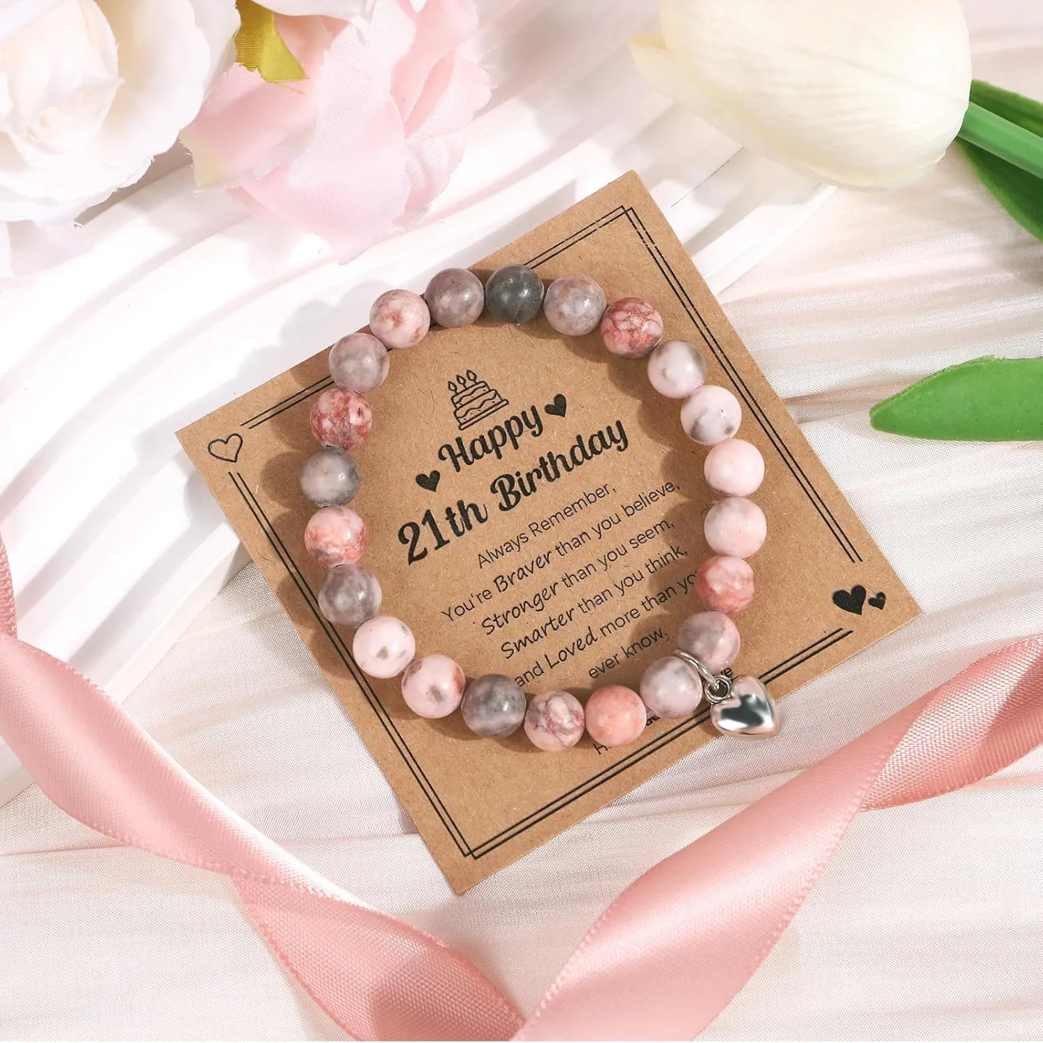 21st Birthday Gifts for Her - 2004 Birthday Makeup Bag, You Have Been Loved For 21 Years Keychain, Healing Bracelets with Heart Charm, 21 Year Old Birthday Gift Ideas for Daughter Sister