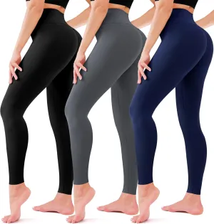 3 Pack Leggings for Women-No See-Through High Waisted Tummy Control Yoga Pants Workout Running Legging