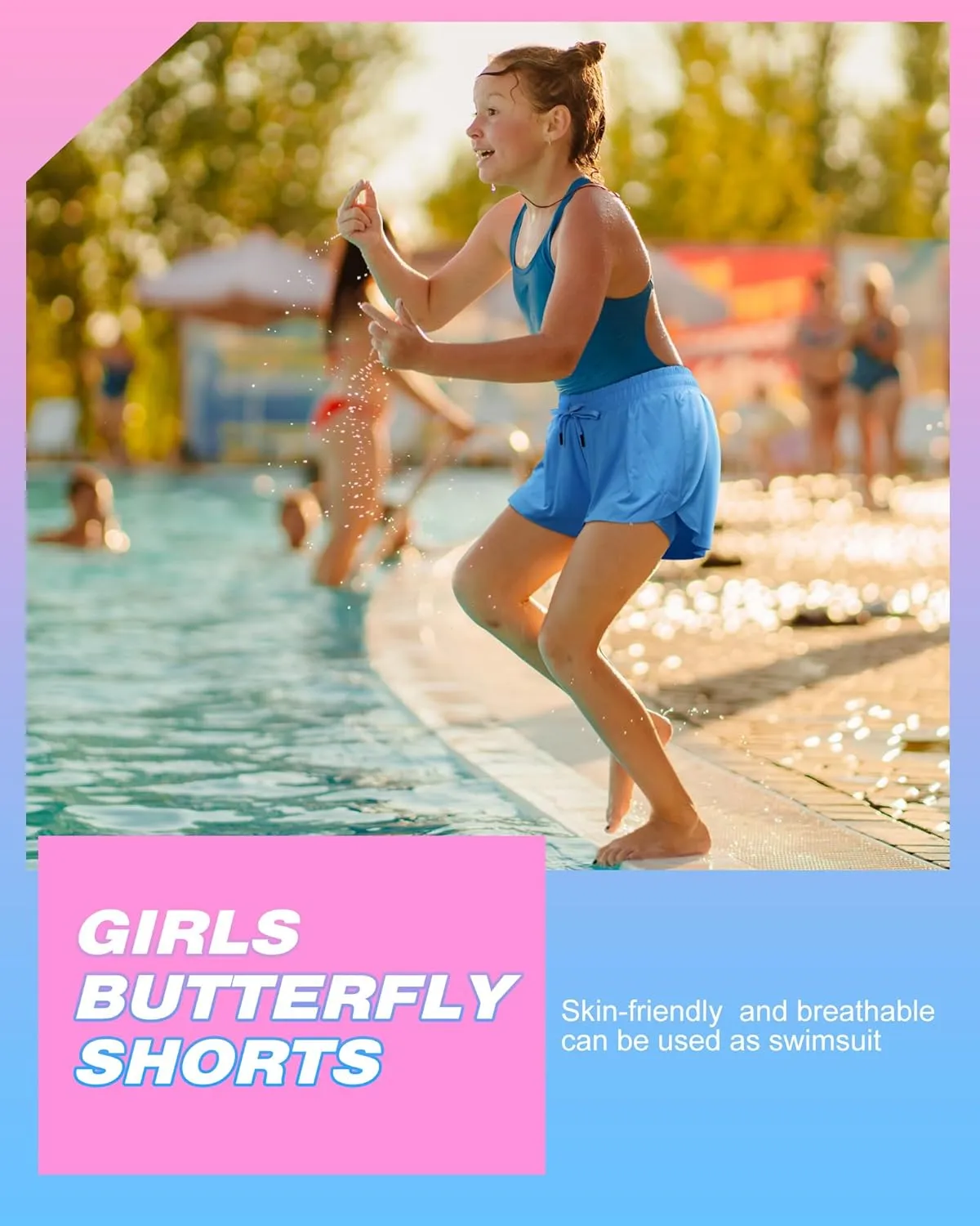 4 Pack Girls 2 in 1 Flowy Running Shorts with Pockets Teen Kids Butterfly Gym Shorts Summer Women Workout Yoga