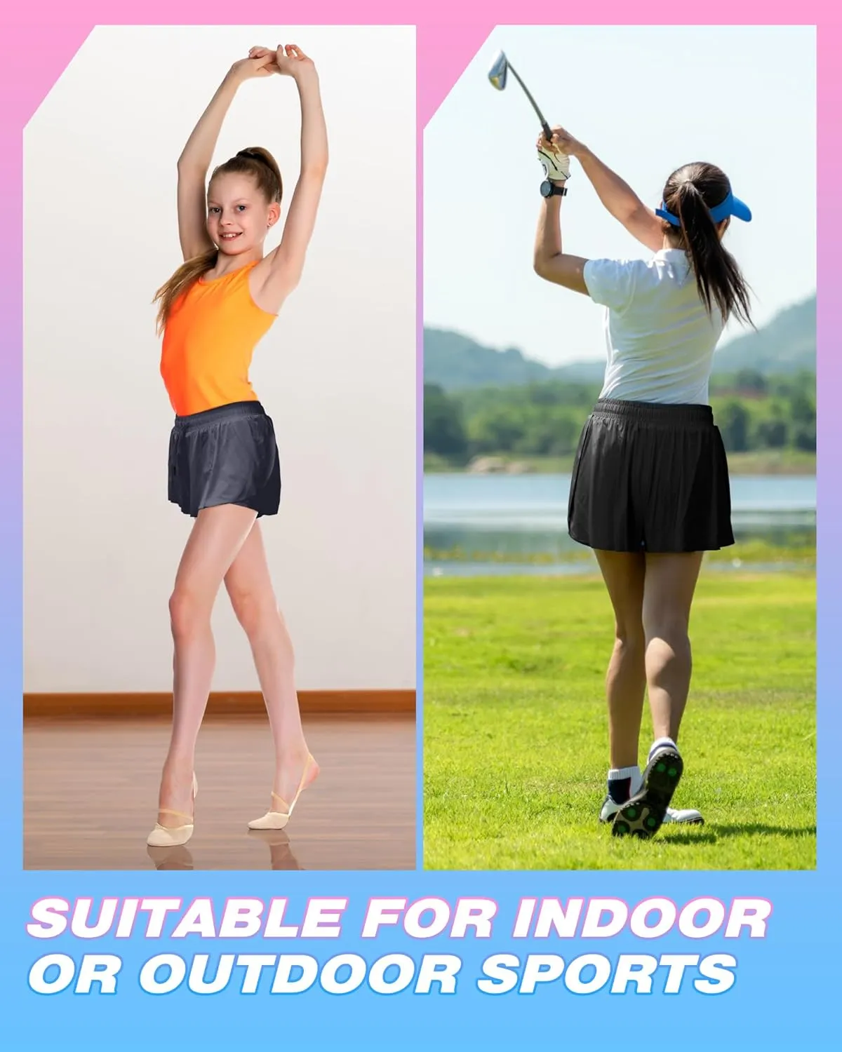 4 Pack Girls 2 in 1 Flowy Running Shorts with Pockets Teen Kids Butterfly Gym Shorts Summer Women Workout Yoga