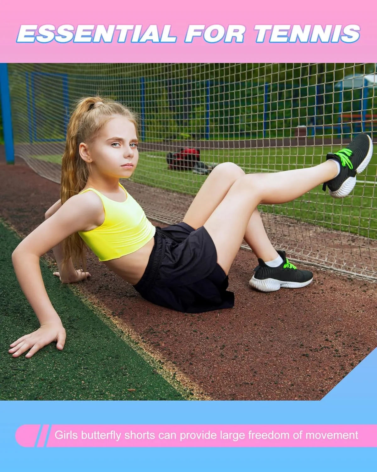 4 Pack Girls 2 in 1 Flowy Running Shorts with Pockets Teen Kids Butterfly Gym Shorts Summer Women Workout Yoga