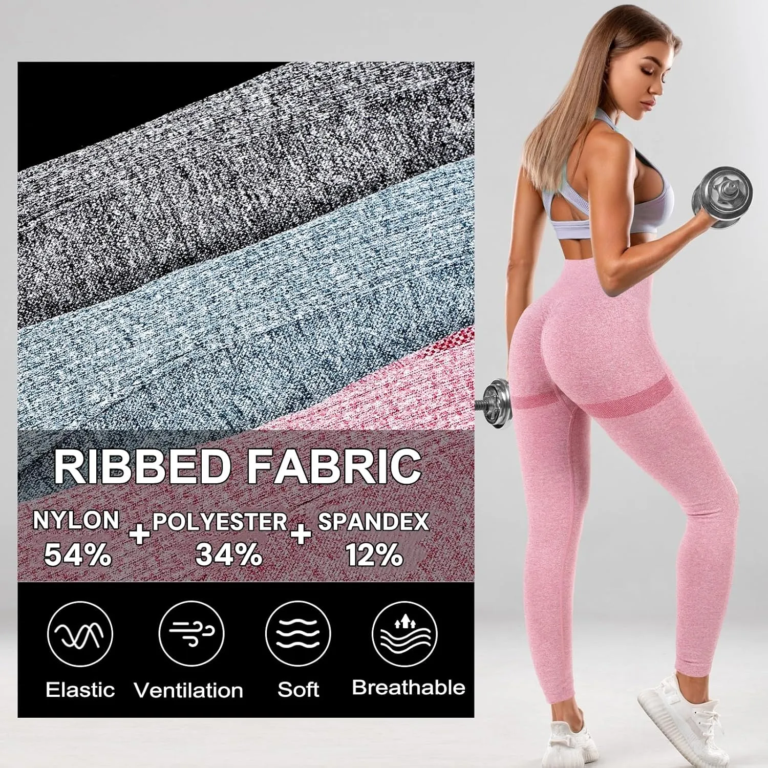 4 Pack Women Butt Lifting Workout Leggings, High Waist Seamless Gym Legging Yoga Scrunch Pants