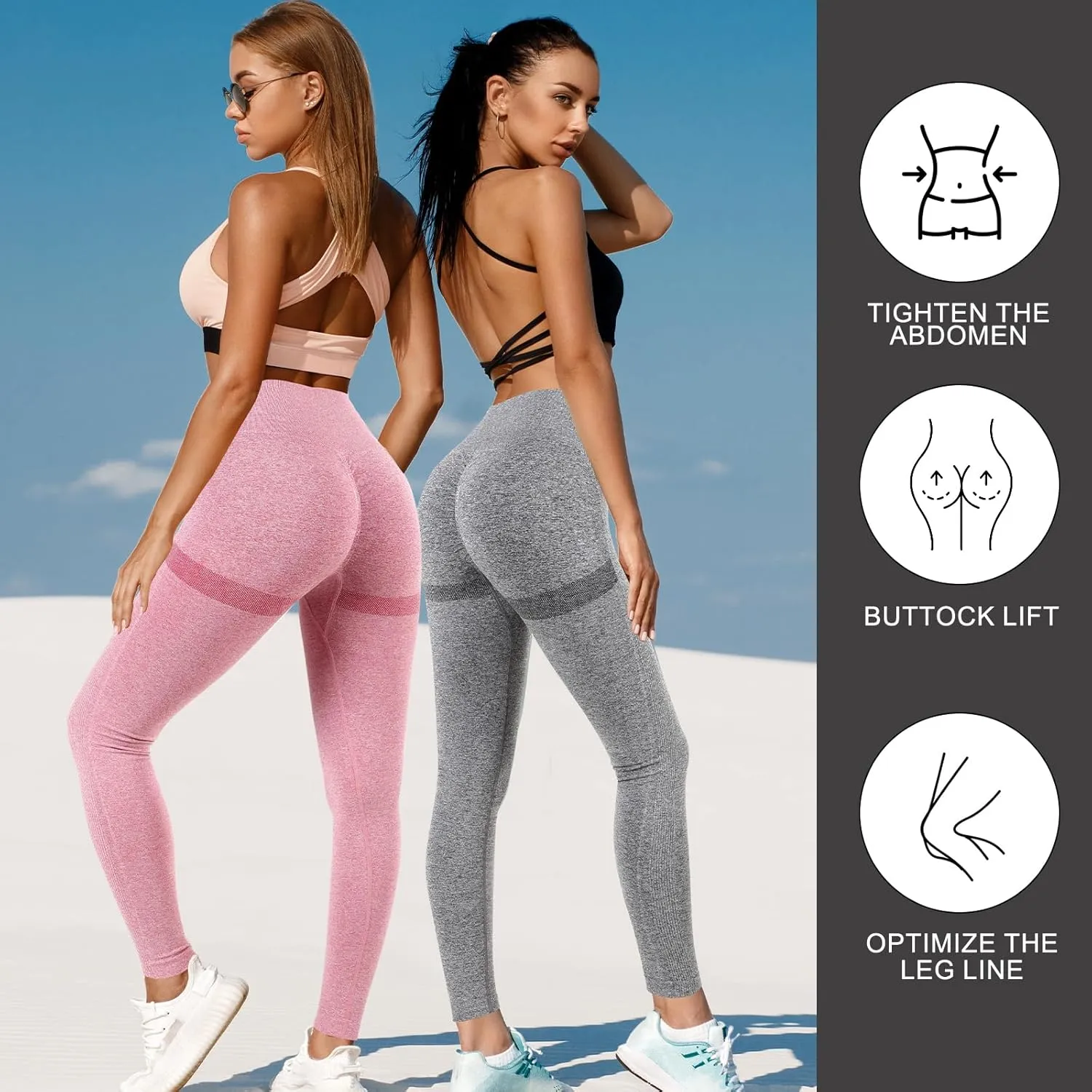 4 Pack Women Butt Lifting Workout Leggings, High Waist Seamless Gym Legging Yoga Scrunch Pants