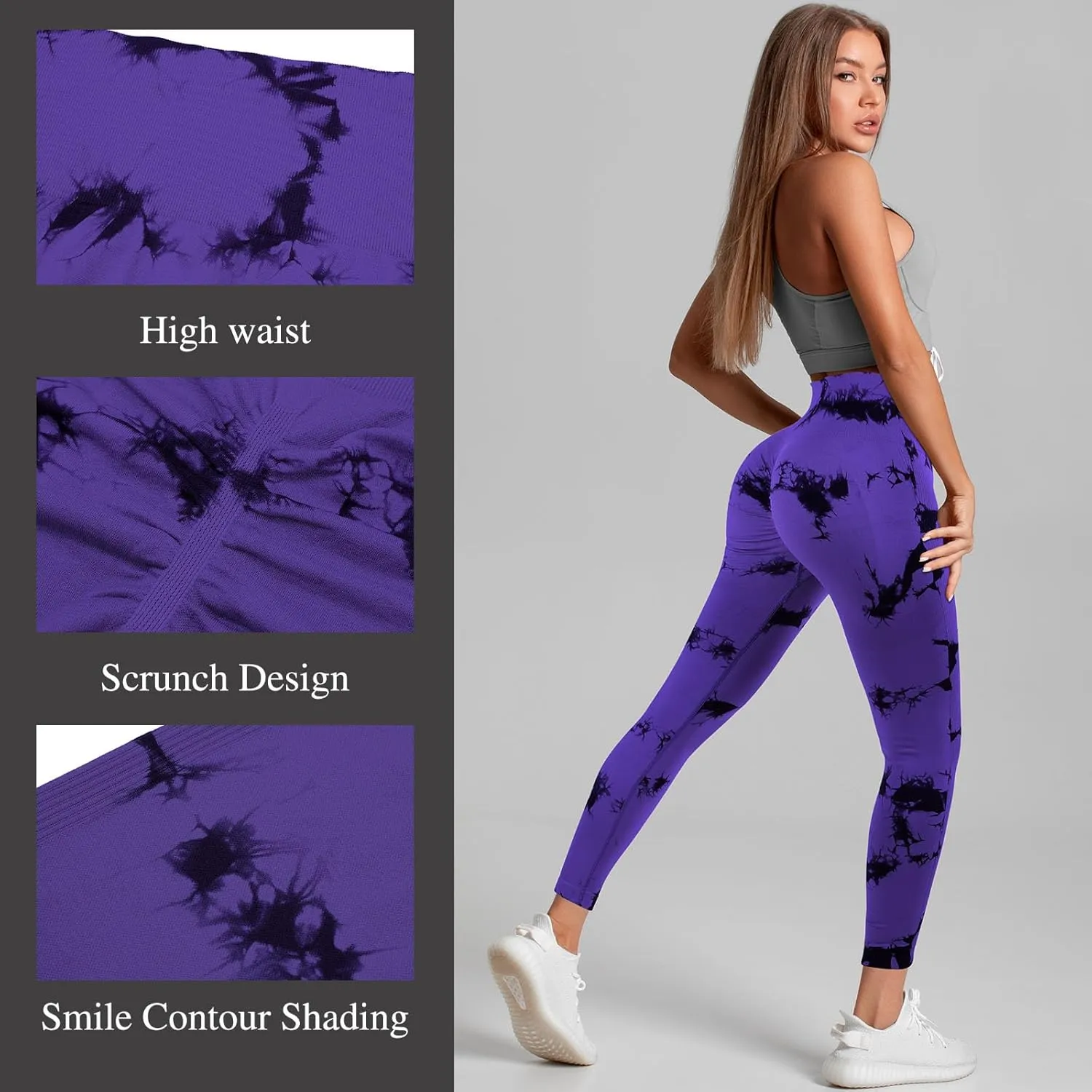 4 Pcs Womens Workout Leggings Tie Dye High Waisted Yoga Pants Seamless Scrunch Butt Lifting Compression Tights