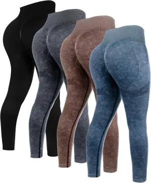 4 Pcs Womens Workout Leggings Tie Dye High Waisted Yoga Pants Seamless Scrunch Butt Lifting Compression Tights