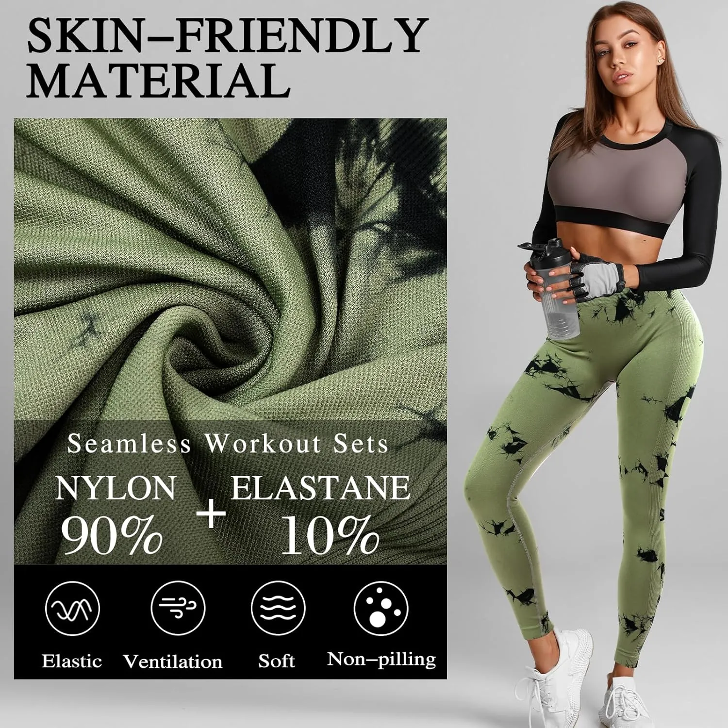 4 Pcs Womens Workout Leggings Tie Dye High Waisted Yoga Pants Seamless Scrunch Butt Lifting Compression Tights