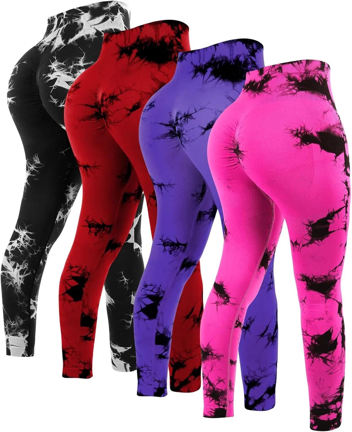 4 Pcs Womens Workout Leggings Tie Dye High Waisted Yoga Pants Seamless Scrunch Butt Lifting Compression Tights