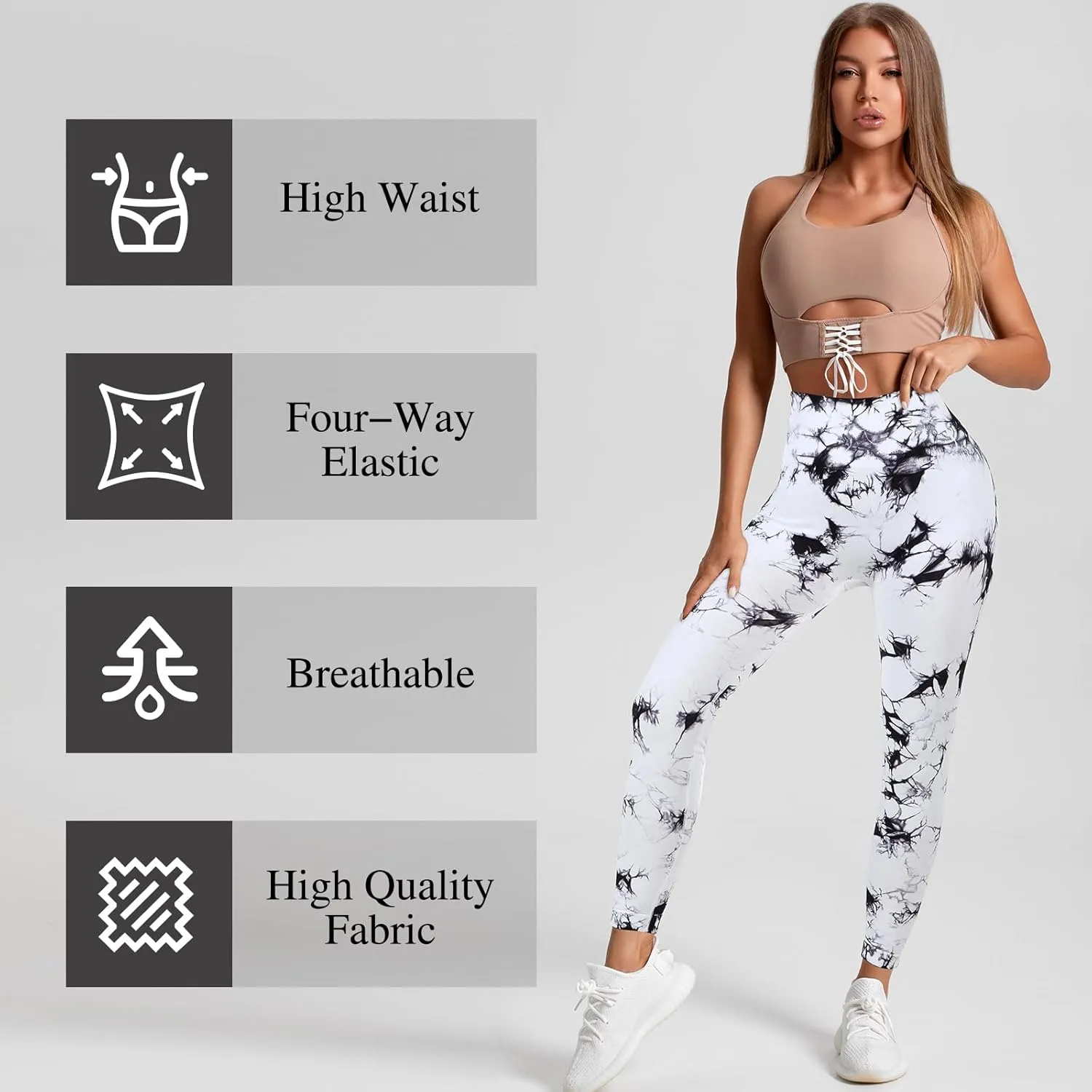 4 Pcs Womens Workout Leggings Tie Dye High Waisted Yoga Pants Seamless Scrunch Butt Lifting Compression Tights