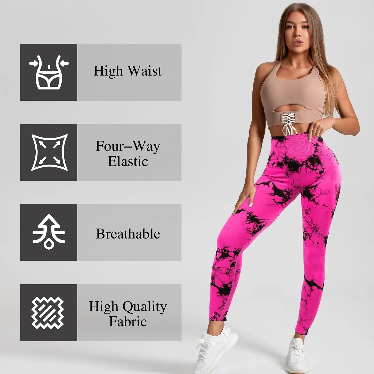4 Pcs Womens Workout Leggings Tie Dye High Waisted Yoga Pants Seamless Scrunch Butt Lifting Compression Tights