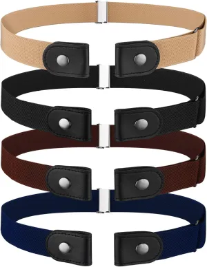 4 Pieces No Buckle Stretch Belt for Women Men Adjustable Unisex Invisible Elastic Belt for Jeans Pants Skirts