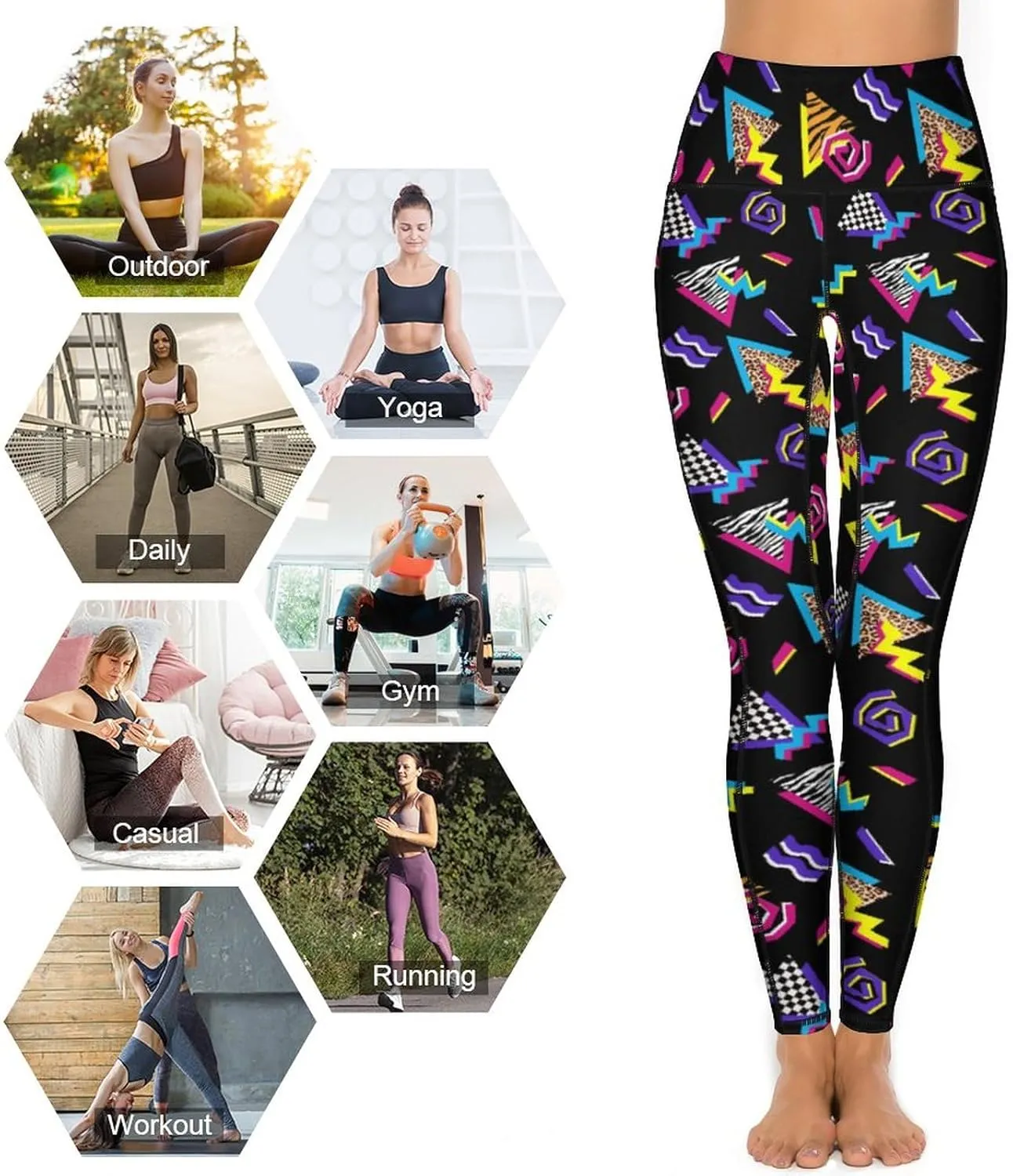 80s Women's High Waist Tummy Control Yoga Pants 90s with Pockets Sports Fitness Leggings
