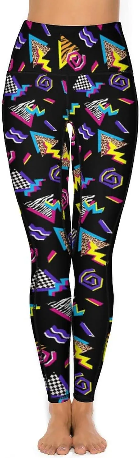 80s Women's High Waist Tummy Control Yoga Pants 90s with Pockets Sports Fitness Leggings