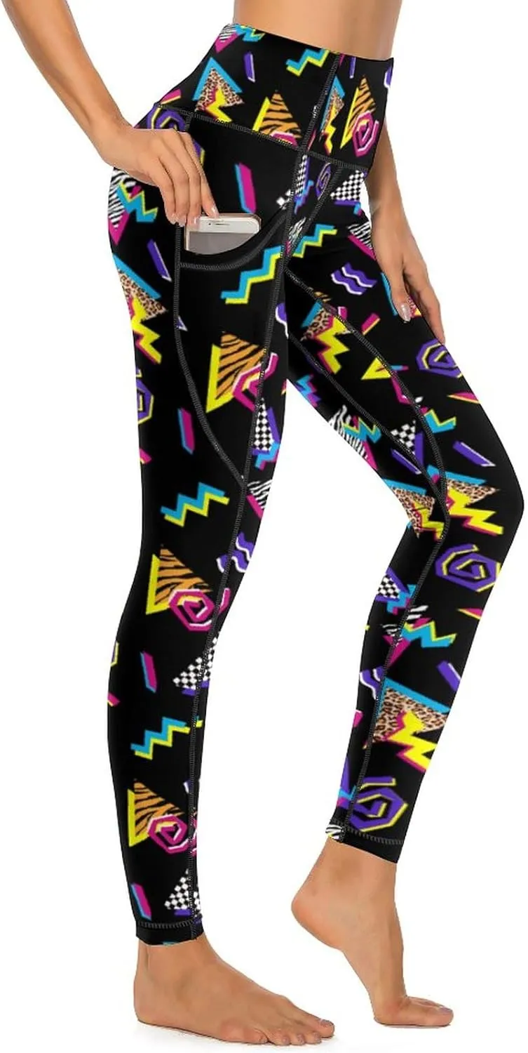 80s Women's High Waist Tummy Control Yoga Pants 90s with Pockets Sports Fitness Leggings