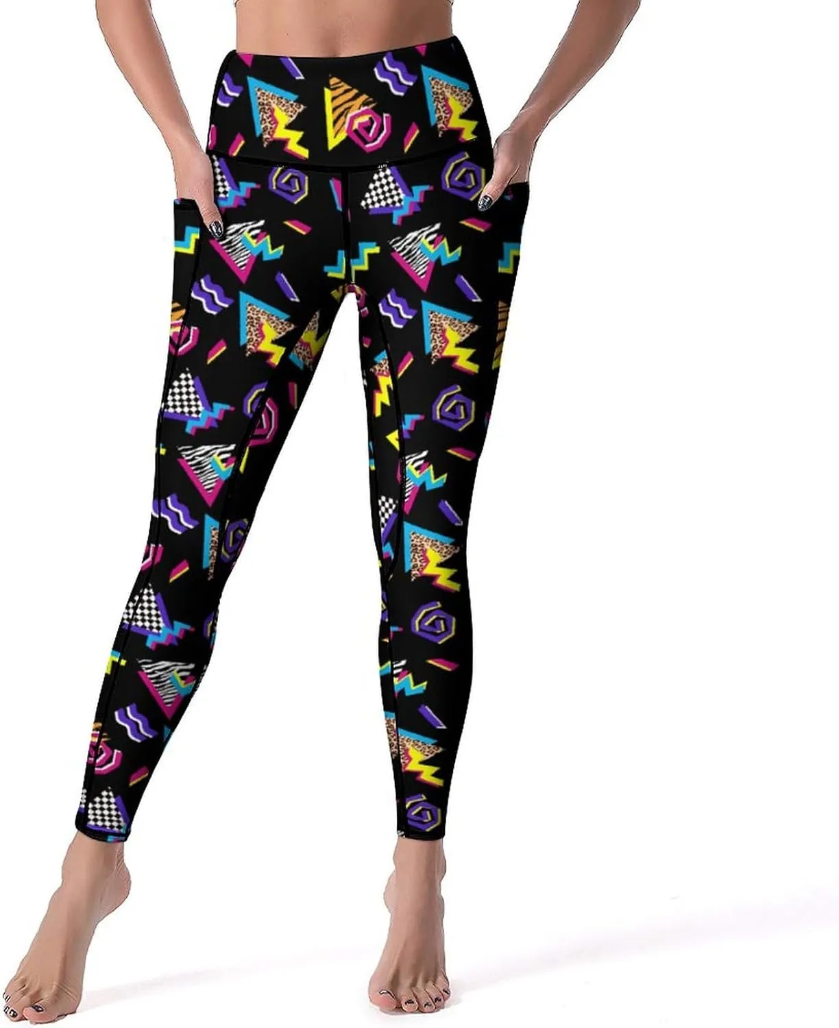 80s Women's High Waist Tummy Control Yoga Pants 90s with Pockets Sports Fitness Leggings