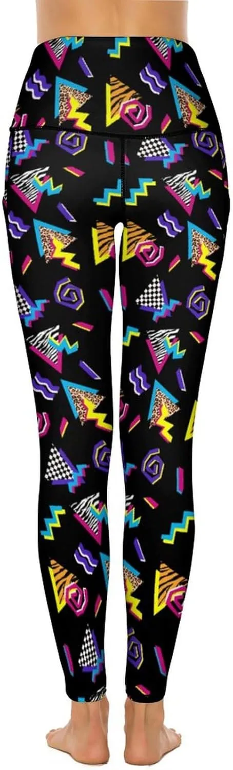 80s Women's High Waist Tummy Control Yoga Pants 90s with Pockets Sports Fitness Leggings