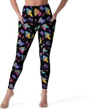 80s Women's High Waist Tummy Control Yoga Pants 90s with Pockets Sports Fitness Leggings