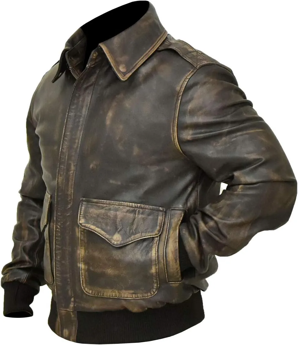 A2 Aviator Brown WWII Flying Tiger Jacket - Pilot Jackets for Men - Bomber Leather Jacket Men