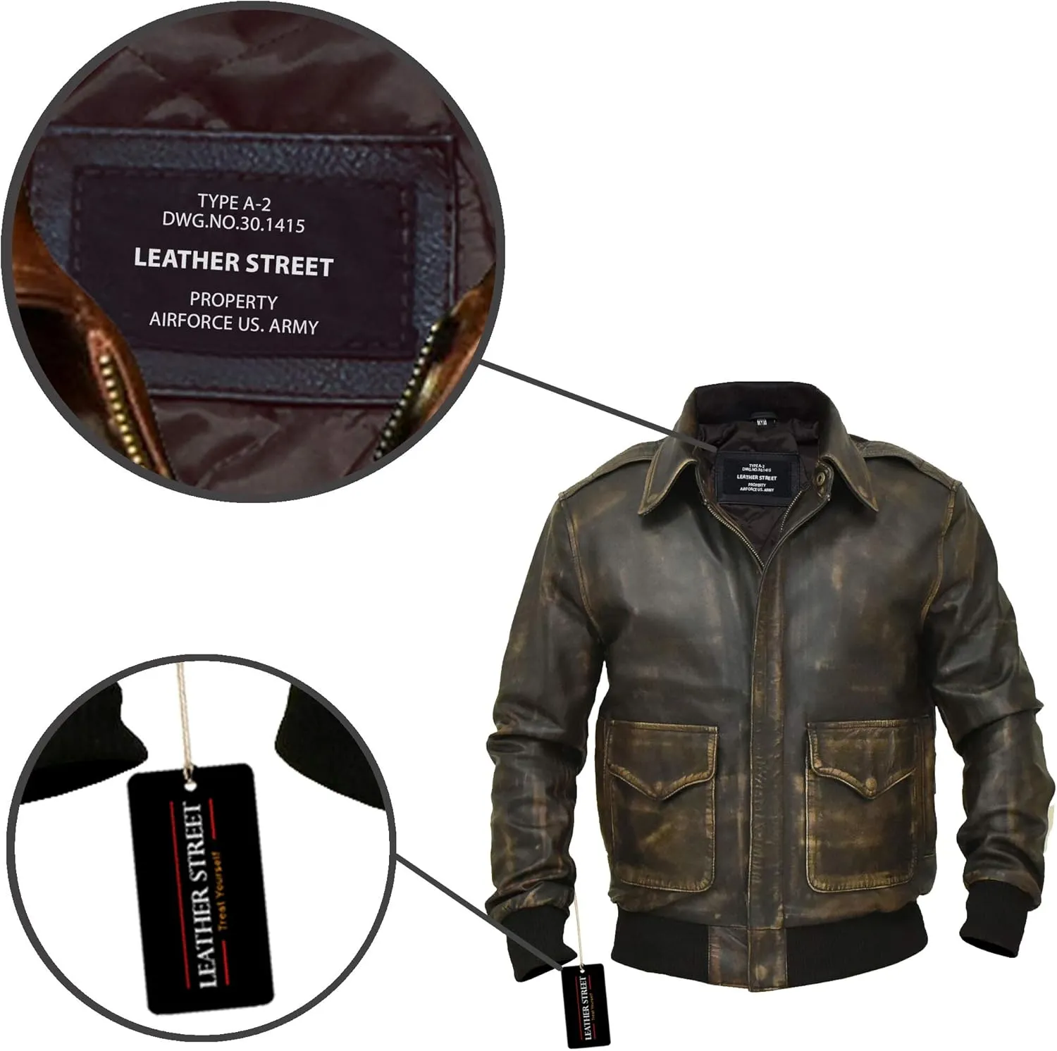 A2 Aviator Brown WWII Flying Tiger Jacket - Pilot Jackets for Men - Bomber Leather Jacket Men
