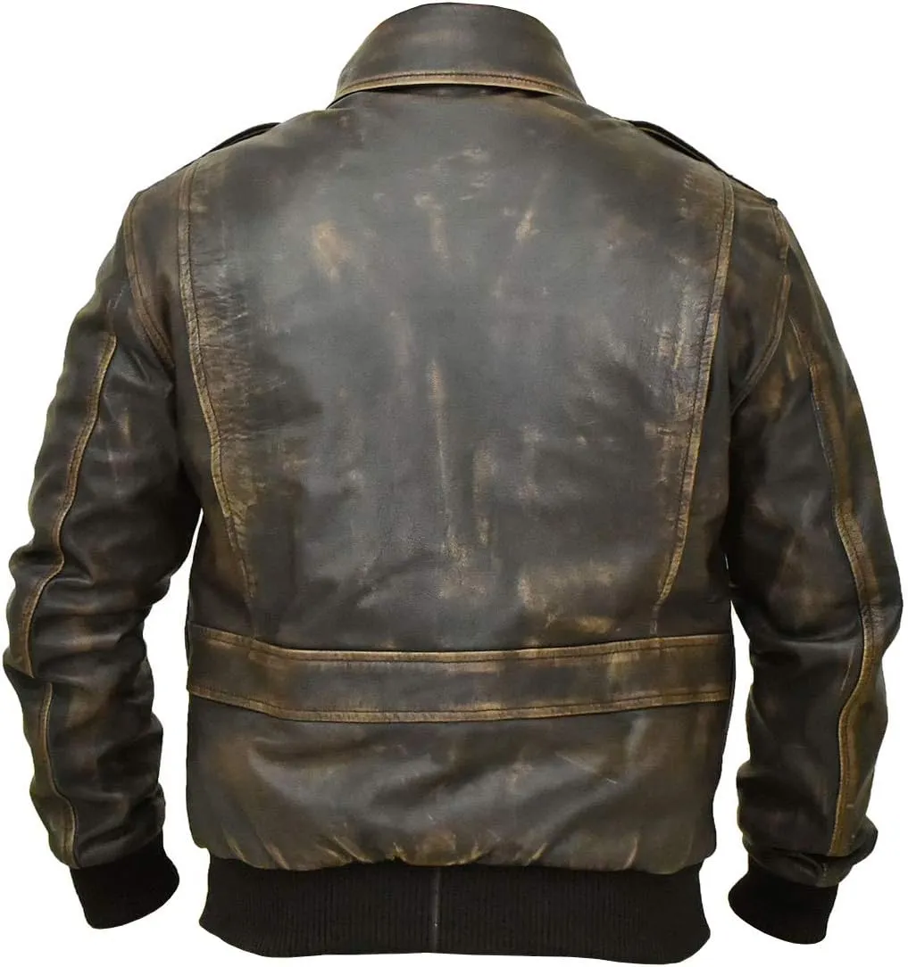 A2 Aviator Brown WWII Flying Tiger Jacket - Pilot Jackets for Men - Bomber Leather Jacket Men