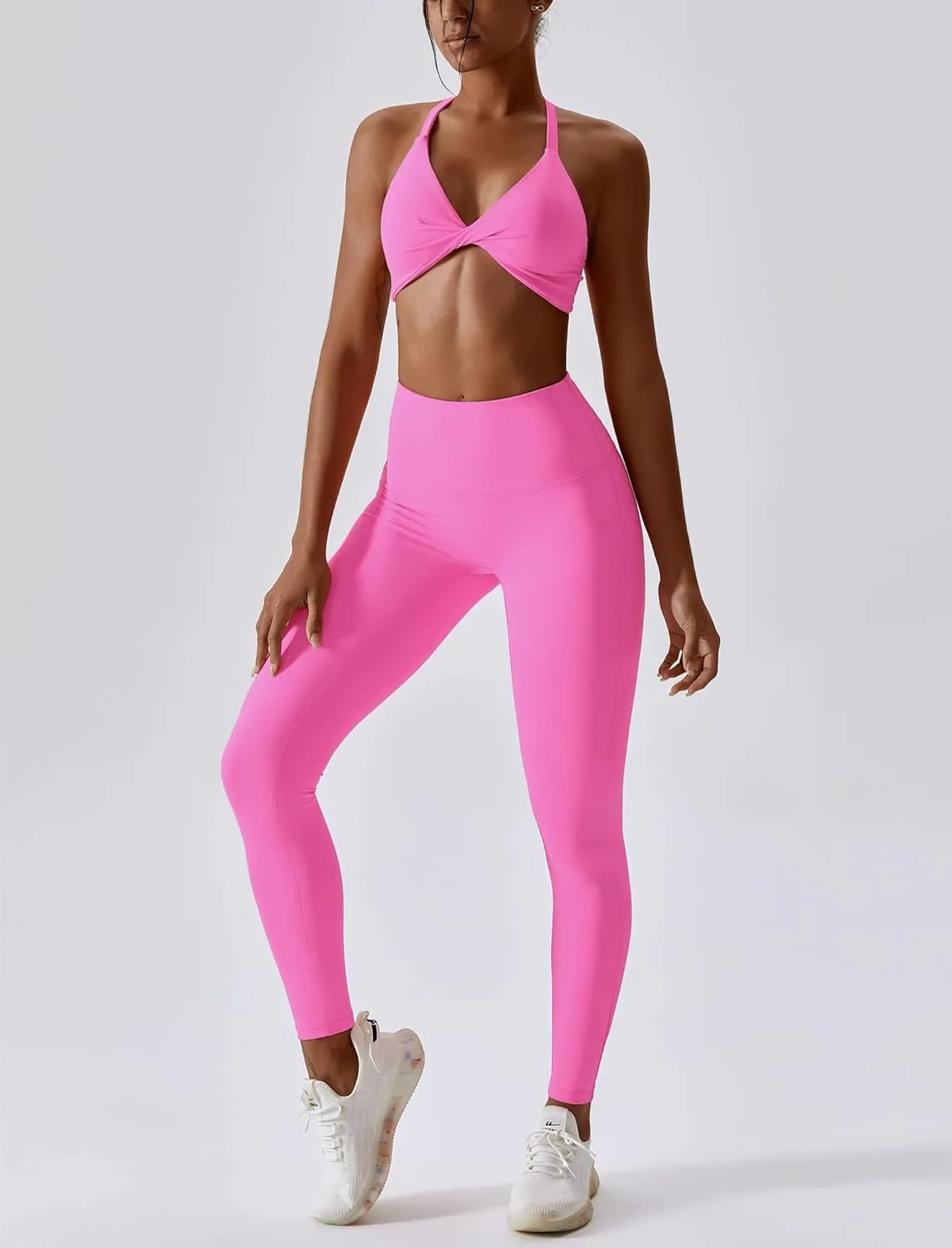 ABOCIW Workout Sets for Women Twist Front Halter Sports Bras High Waist Legging 2 Piece Exercise Gym Yoga Outfit