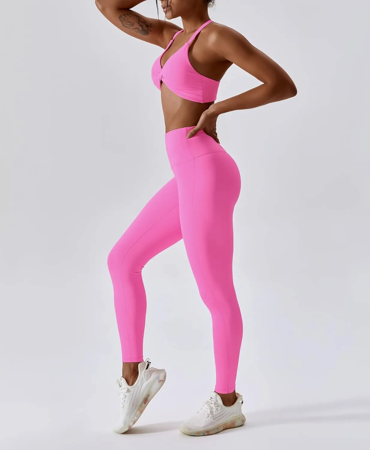 ABOCIW Workout Sets for Women Twist Front Halter Sports Bras High Waist Legging 2 Piece Exercise Gym Yoga Outfit