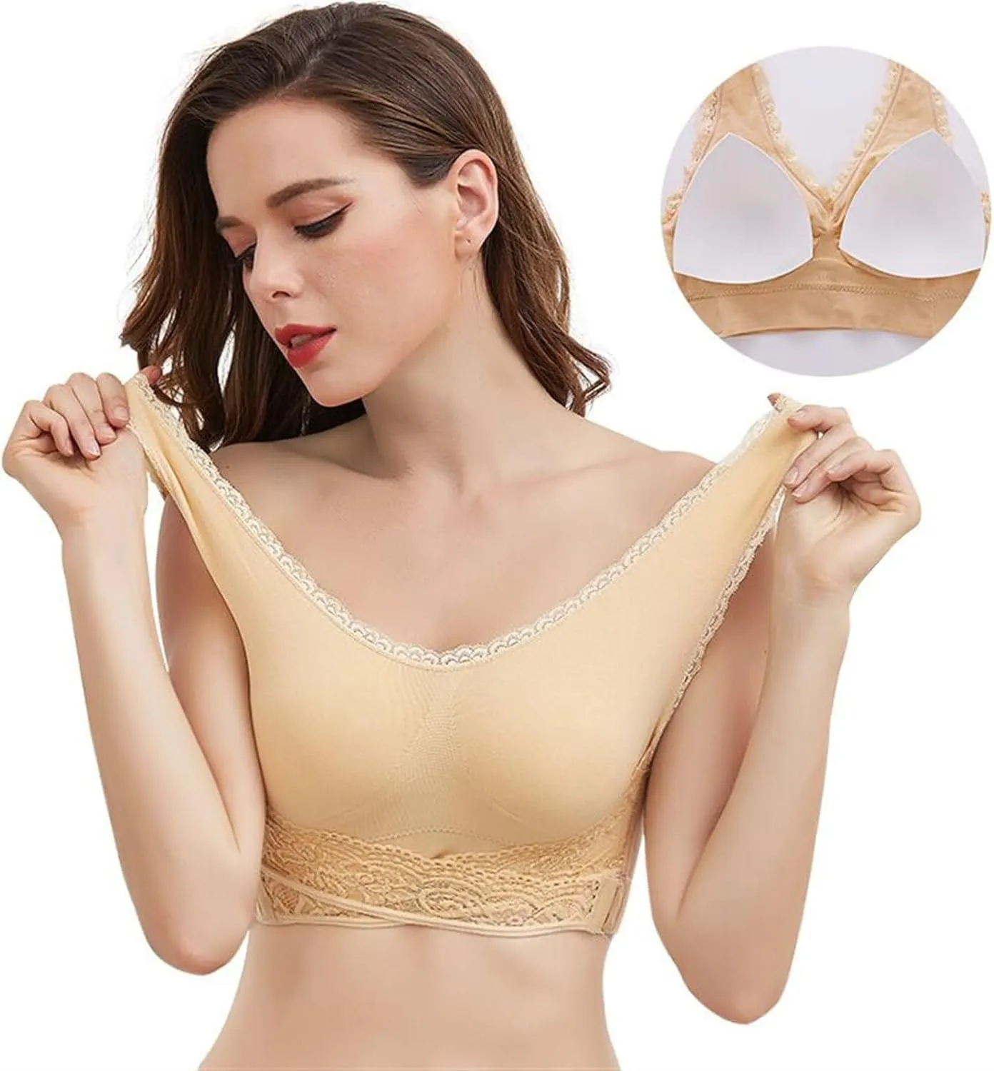 Adjustable Sport Camisole Bras for Elderly Women Pack of 4, Side Buckle Lace Plus Size Bandeau Bra Crop Tops