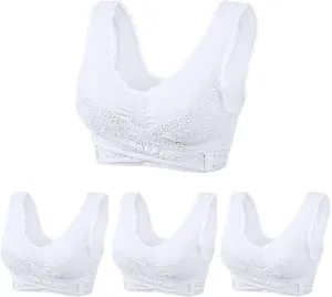 Adjustable Sport Camisole Bras for Elderly Women Pack of 4, Side Buckle Lace Plus Size Bandeau Bra Crop Tops