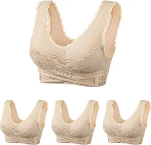 Adjustable Sport Camisole Bras for Elderly Women Pack of 4, Side Buckle Lace Plus Size Bandeau Bra Crop Tops