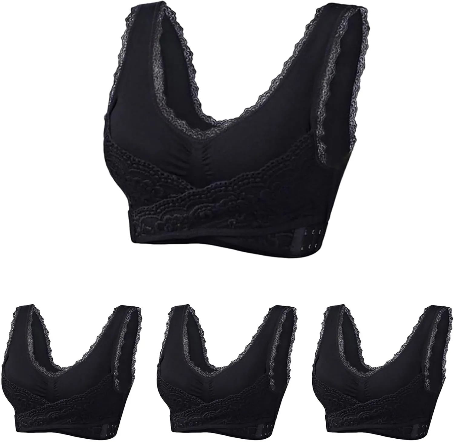 Adjustable Sport Camisole Bras for Elderly Women Pack of 4, Side Buckle Lace Plus Size Bandeau Bra Crop Tops