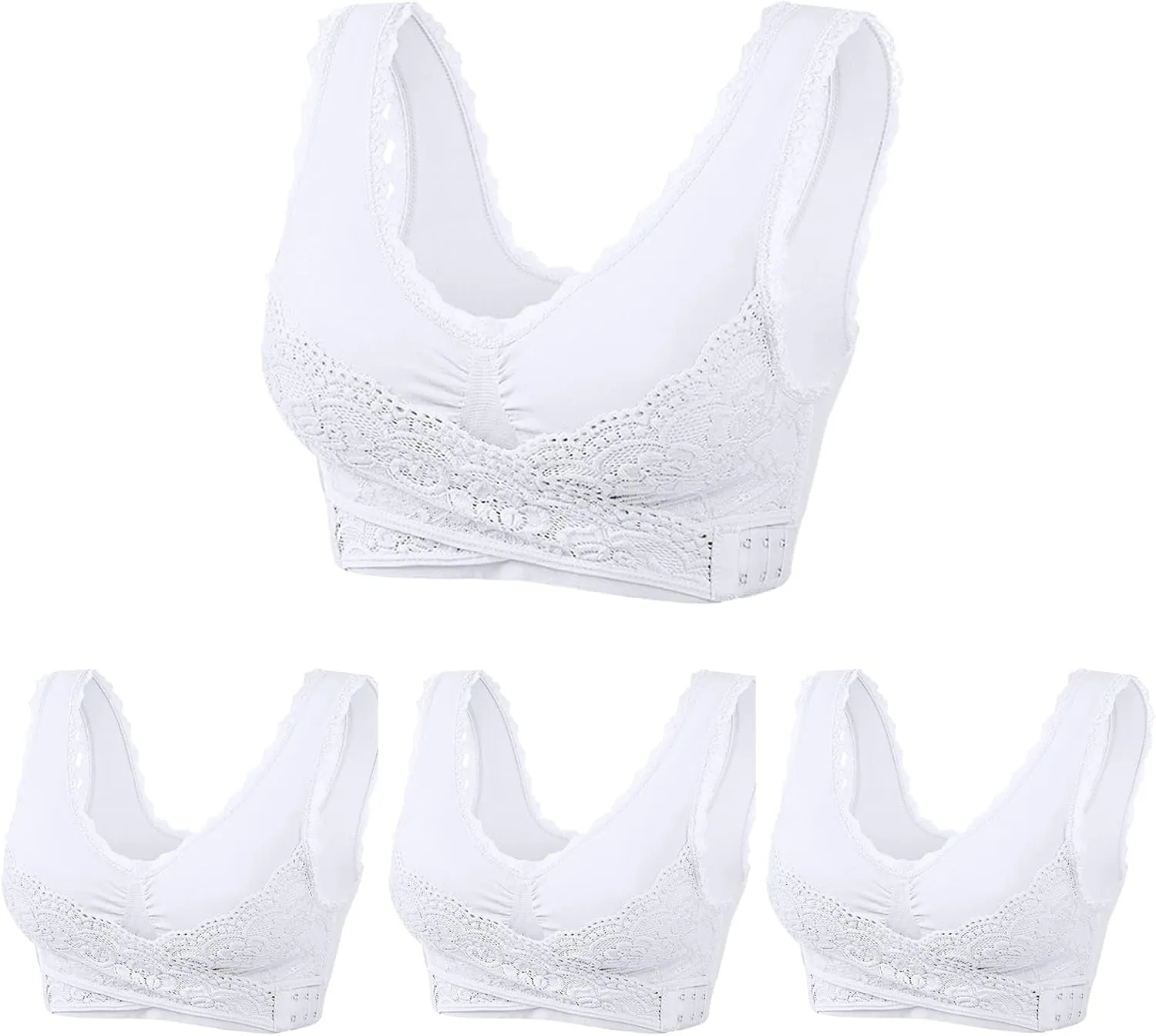 Adjustable Sport Camisole Bras for Elderly Women Pack of 4, Side Buckle Lace Plus Size Bandeau Bra Crop Tops