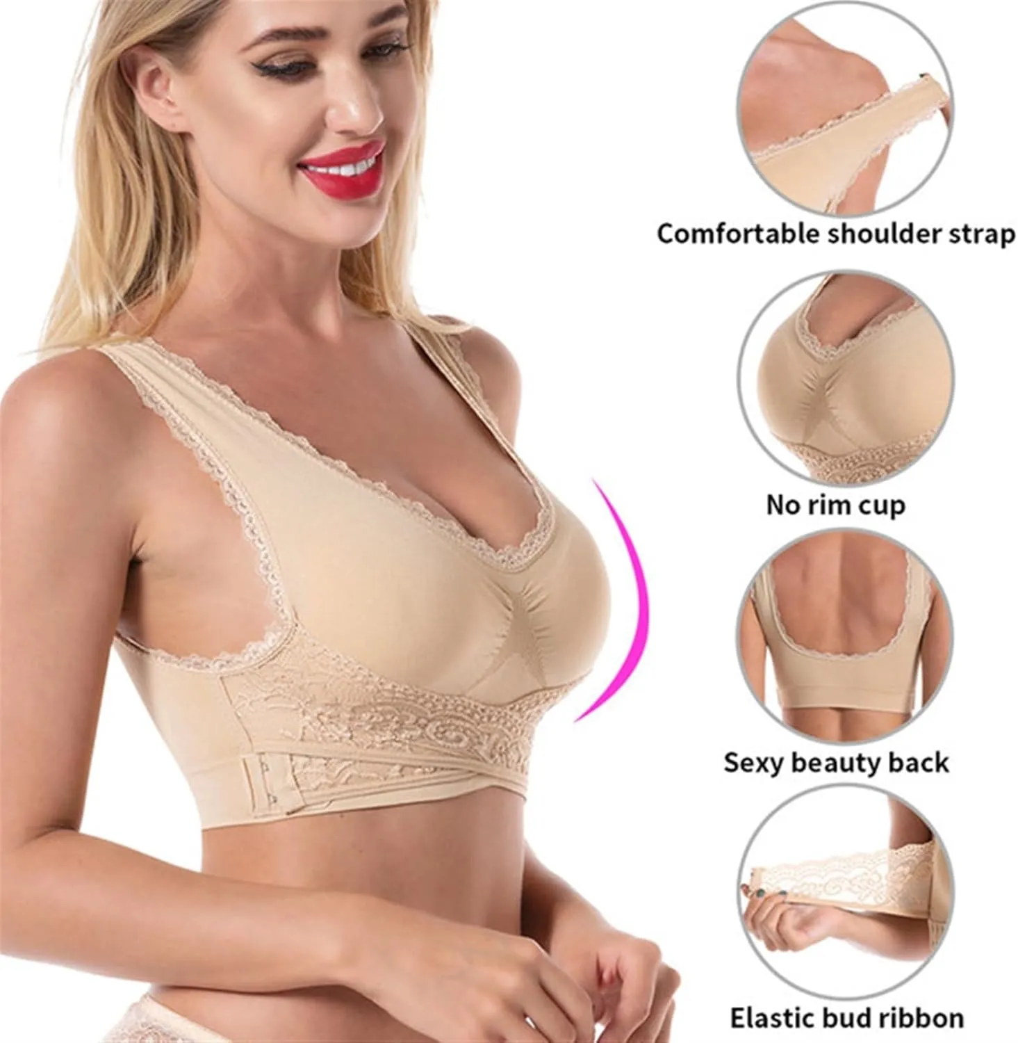 Adjustable Sport Camisole Bras for Elderly Women Pack of 4, Side Buckle Lace Plus Size Bandeau Bra Crop Tops
