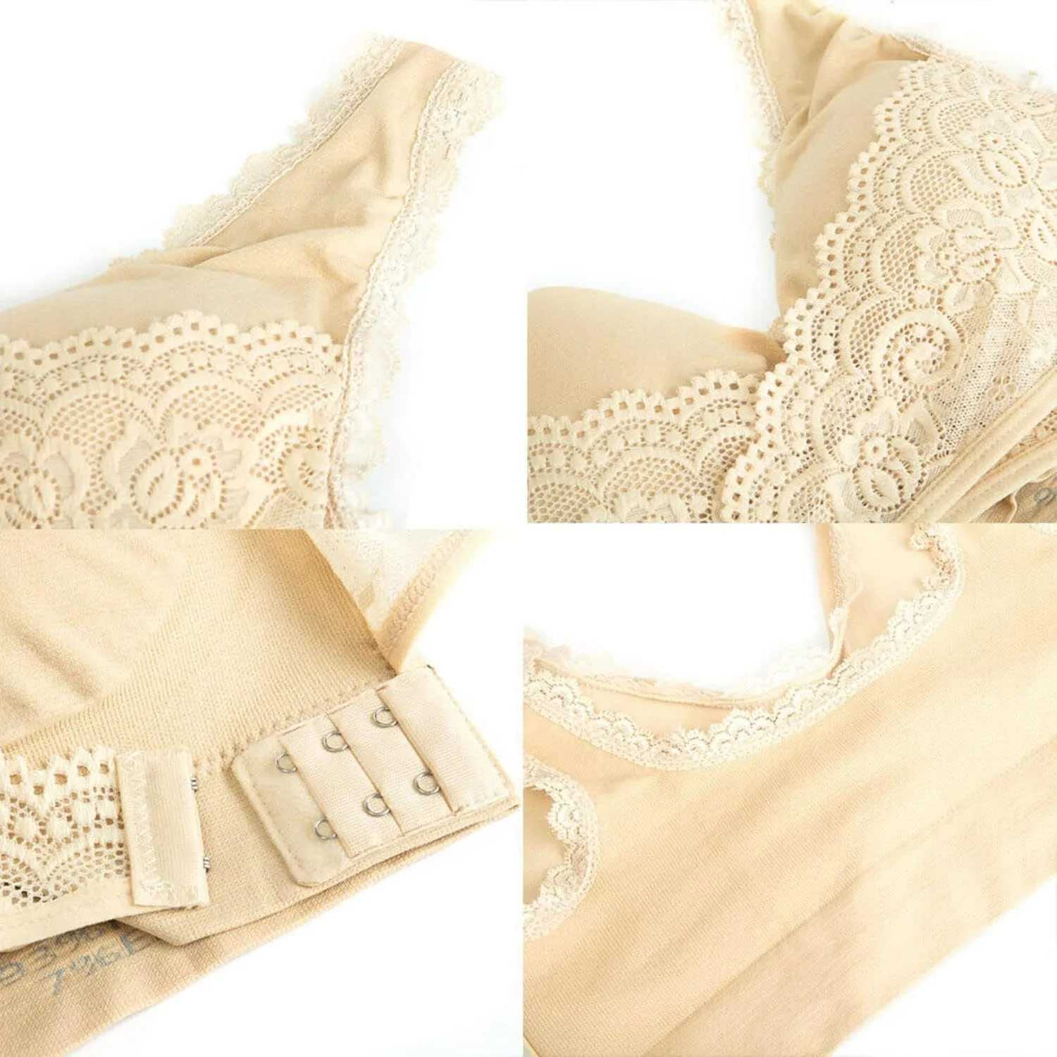 Adjustable Sport Camisole Bras for Elderly Women Pack of 4, Side Buckle Lace Plus Size Bandeau Bra Crop Tops