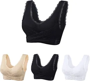 Adjustable Sport Camisole Bras for Elderly Women Pack of 4, Side Buckle Lace Plus Size Bandeau Bra Crop Tops