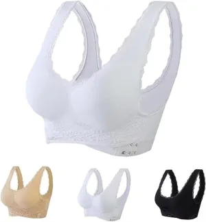 Adjustable Sport Camisole Bras for Elderly Women Pack of 4, Side Buckle Lace Plus Size Bandeau Bra Crop Tops