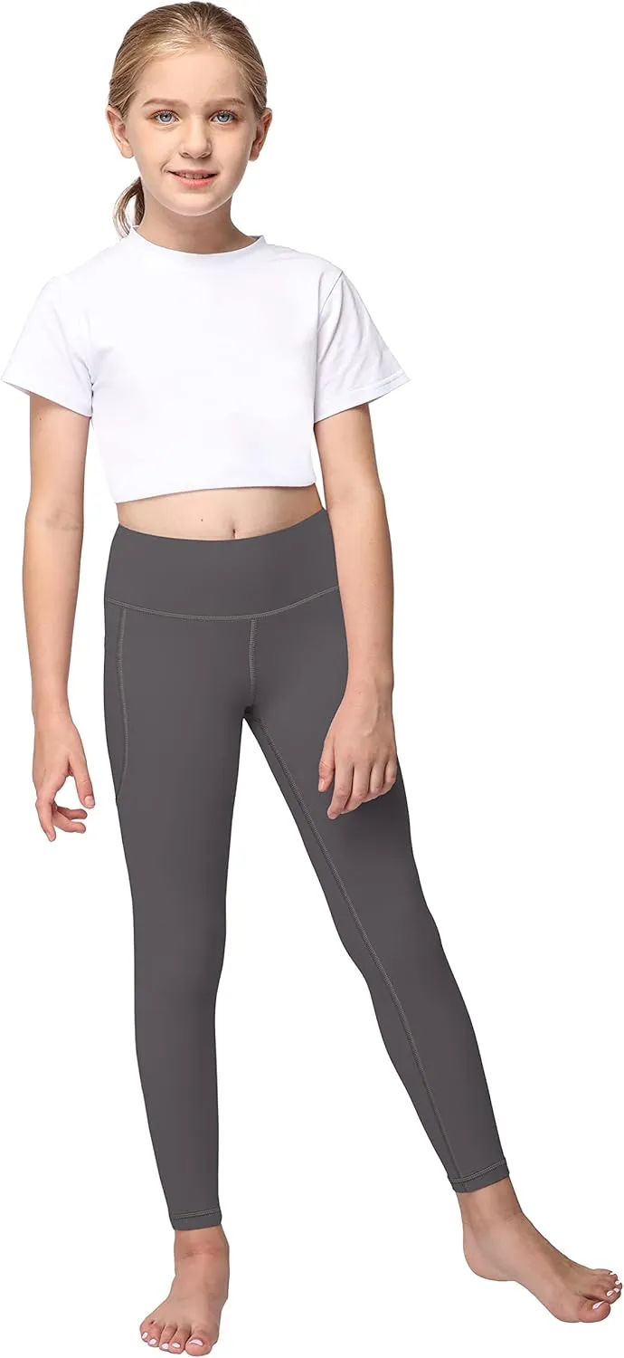 AENLLEY Yoga Active Leggings for Girls with 2 Pockets - Kids Workout Yoga Pants for Athletic (Pack of 2