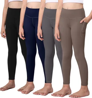 AENLLEY Yoga Active Leggings for Girls with 2 Pockets - Kids Workout Yoga Pants for Athletic (Pack of 2