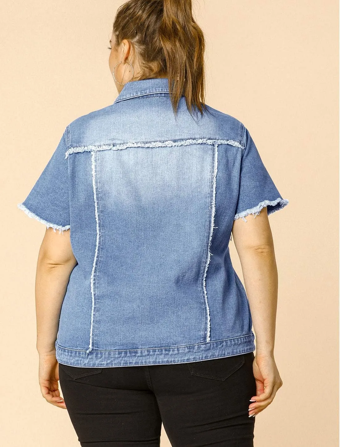 Agnes Orinda Plus Size Women's Denim Jackets Button Washed Frayed Jean Short Denim Jacket 2024 Summer