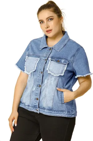 Agnes Orinda Plus Size Women's Denim Jackets Button Washed Frayed Jean Short Denim Jacket 2024 Summer