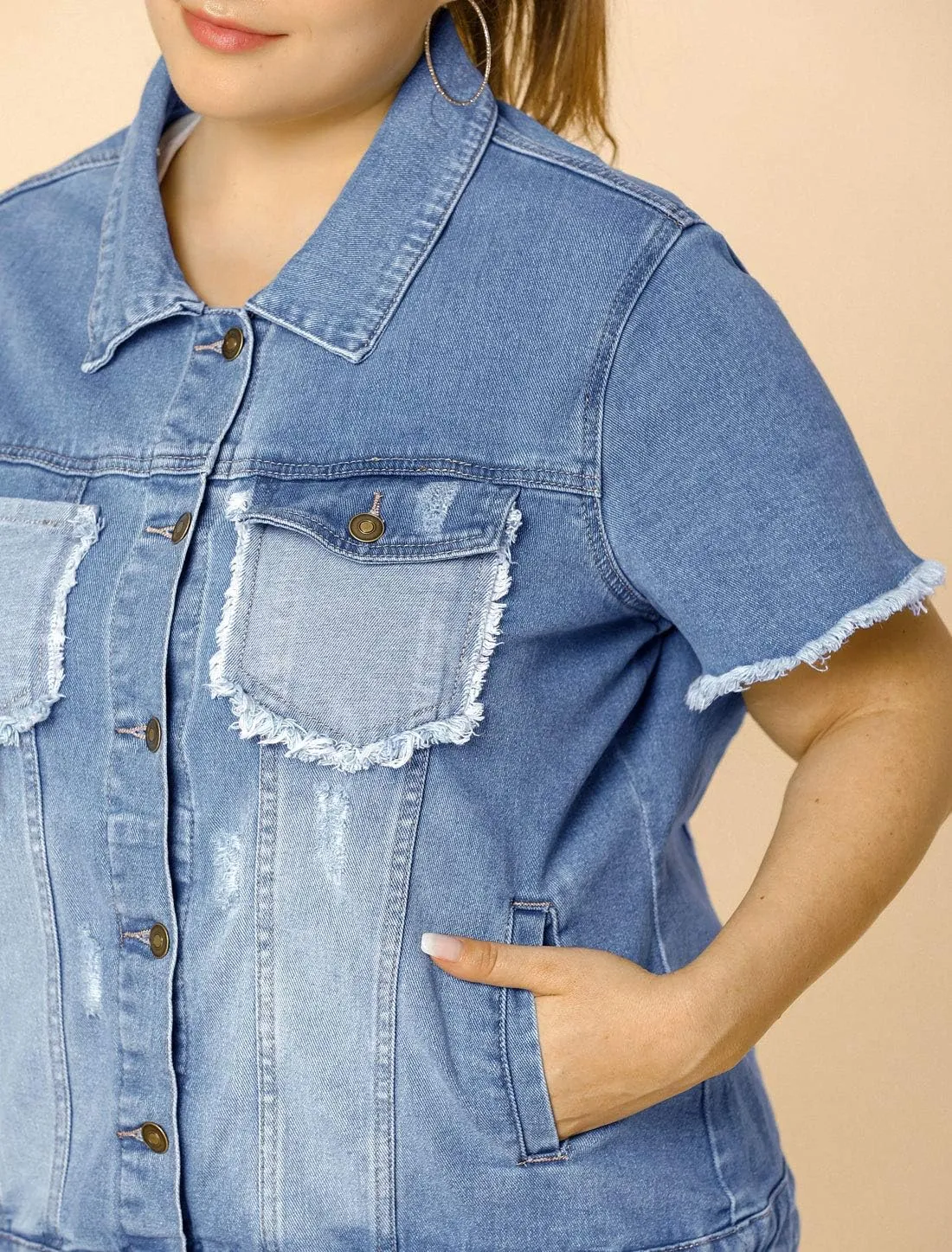 Agnes Orinda Plus Size Women's Denim Jackets Button Washed Frayed Jean Short Denim Jacket 2024 Summer