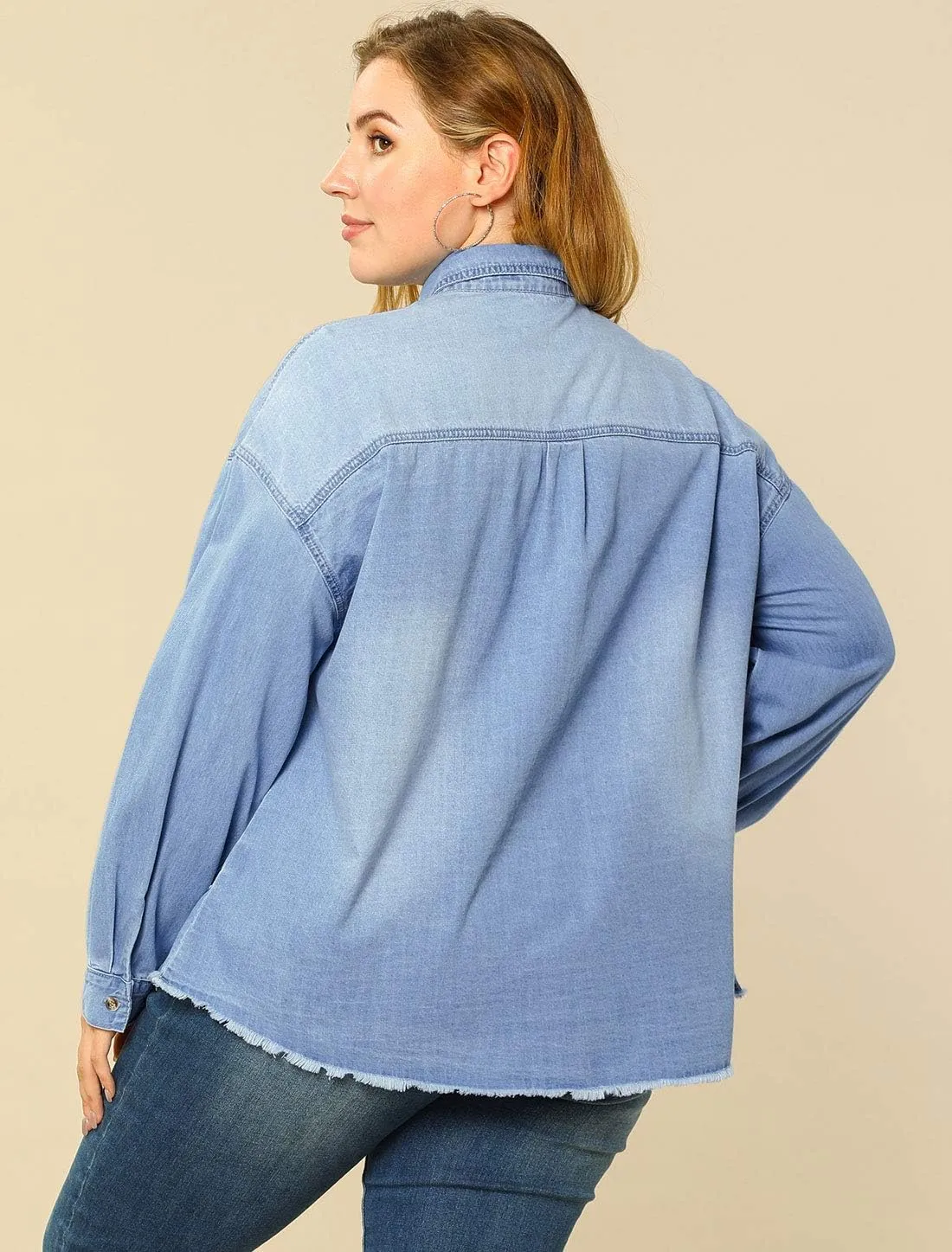 Agnes Orinda Women's Plus Size Shirts Button Down Shirt Work Cotton Casual Denim Jackets Casual 2024