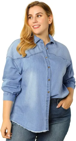 Agnes Orinda Women's Plus Size Shirts Button Down Shirt Work Cotton Casual Denim Jackets Casual 2024