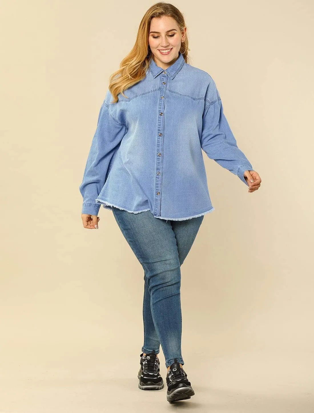 Agnes Orinda Women's Plus Size Shirts Button Down Shirt Work Cotton Casual Denim Jackets Casual 2024