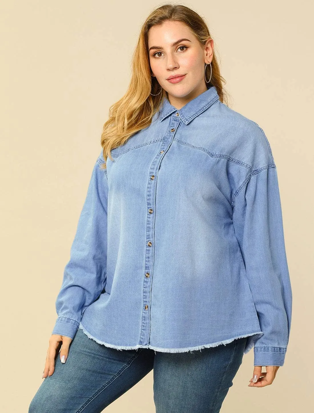 Agnes Orinda Women's Plus Size Shirts Button Down Shirt Work Cotton Casual Denim Jackets Casual 2024