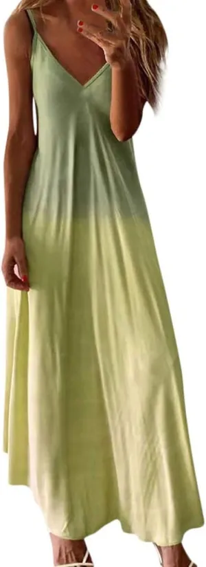 aihihe Plus Size Maxi Dresses for Women Summer Casual Dress with Pockets Tie Dye Solid Color V Neck Sleeveless Dress