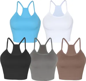 AKAMC Women's Washed Seamless Rib-Knit Camisole Crop Tank Tops Sleeveless Racerback Sport Tank
