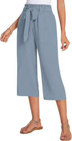 ALIGADUO Womens Capri Pants Casual Wide Leg Pants Loose High Waist Lounge Pants with Pockets