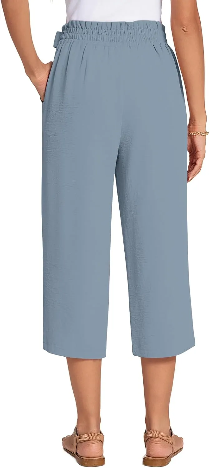 ALIGADUO Womens Capri Pants Casual Wide Leg Pants Loose High Waist Lounge Pants with Pockets